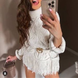 Zara Fringed Knit Sweater in black